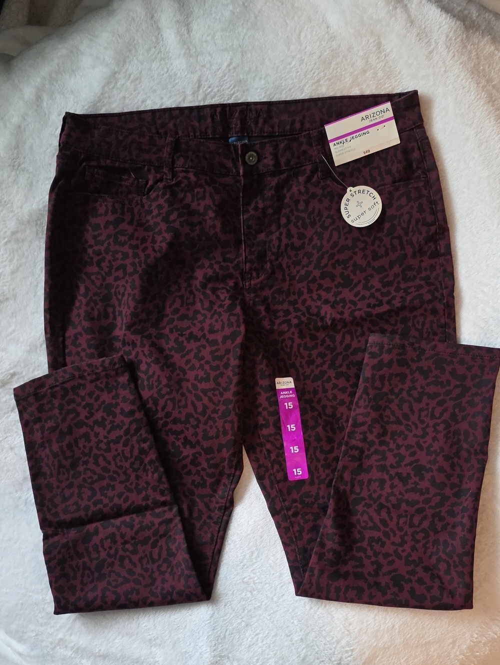 Arizona Jean Company Women's Burgundy and Black Leopard Print Skinny Jeggings